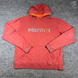 Marmot Hoodie Men's L Logo Pullover Red Orange Outdoor Hiking Sweatshirt